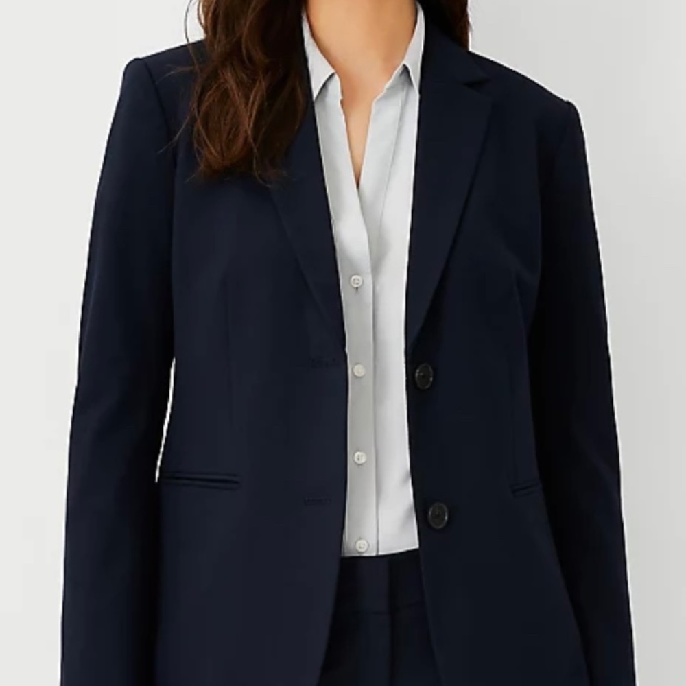 Navy Ann Taylor Long Two-Button Blazer
